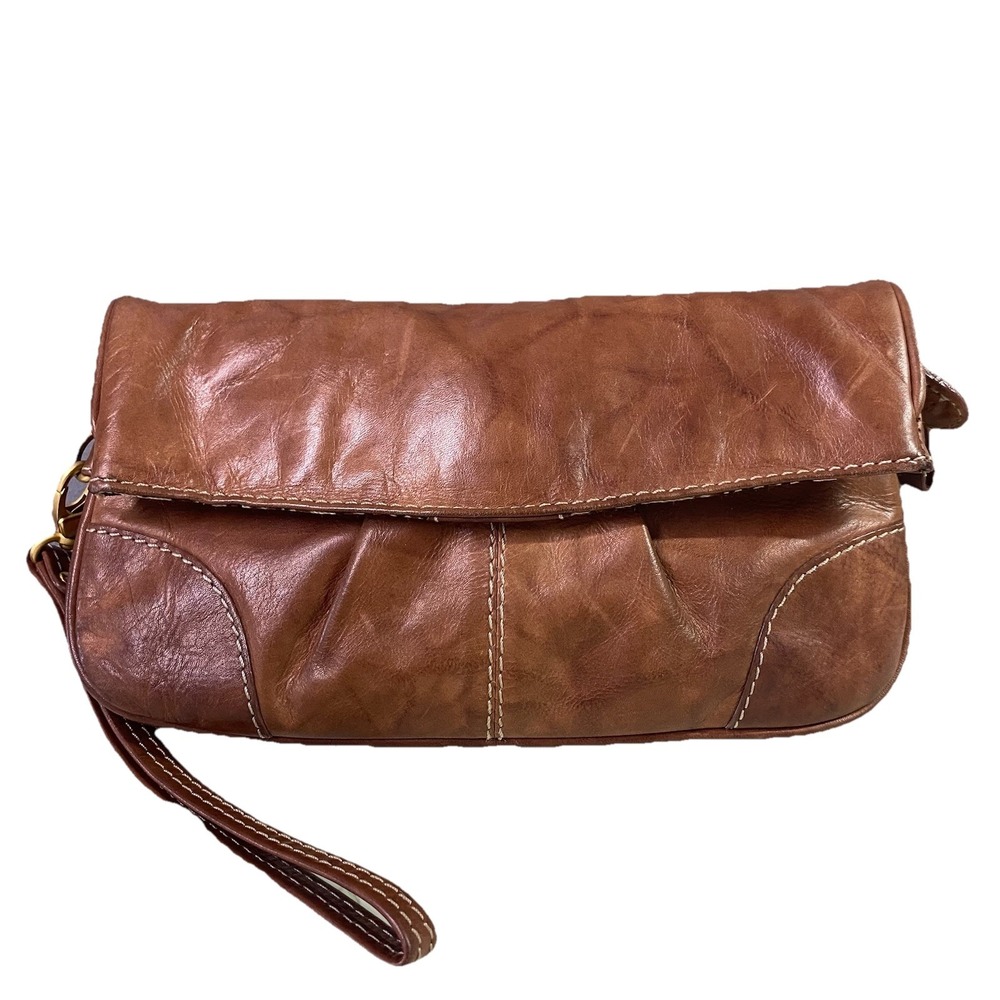 iLi New York Toronto Vtg.‎ Women AUTHENTIC Brown Leather Wristlet  Clutch 5x9x2"